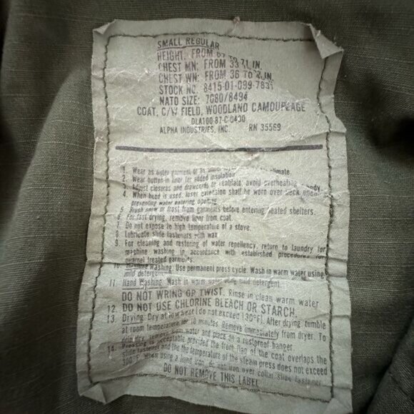 Alpha Industries US Navy Sea Bees Woodland Camo Cold Weather Field Coat Size S - Picture 4 of 10